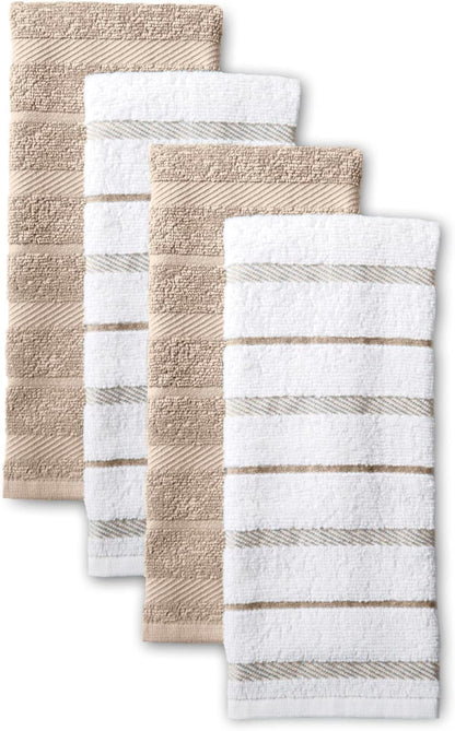 KitchenAid Albany Kitchen Towel Set of  4 Cleaning & Cooking, Durable Reusable Towels, Milkshake Tan/White, 16"x26"