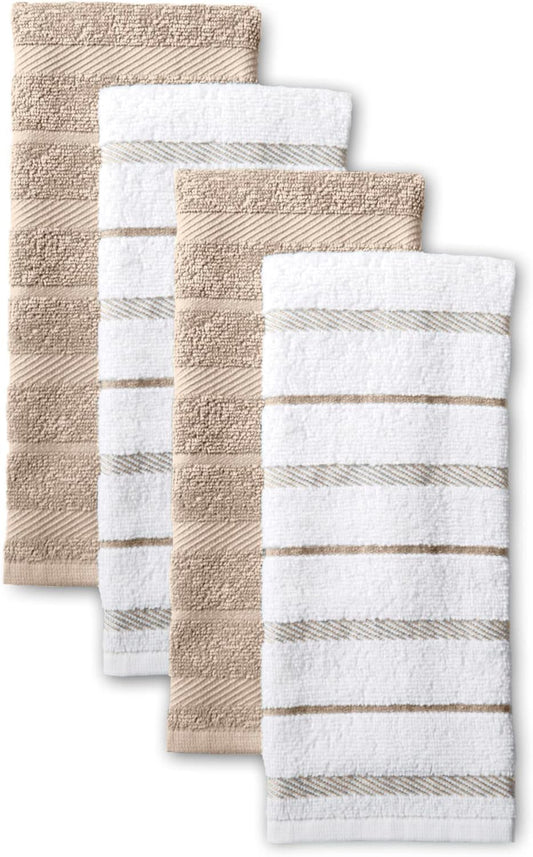 KitchenAid Albany Kitchen Towel Set of  4 Cleaning & Cooking, Durable Reusable Towels, Milkshake Tan/White, 16"x26"