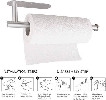 Paper Towel Holders for Kitchen,Stainless Steel, Self-Adhesive or Screw Mount, Fits Paper Towels Bulk,  Under Cabinet,Both Available in Adhesive Color Silver 12"L x 3.5"W
