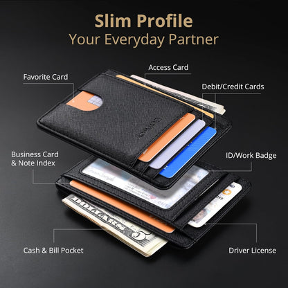 Slim RFID Blocking Leather Wallet Minimalist Front Pocket Wallet for Men and Women, Ultra Slim Design, Secure Card Holder Cross Black.