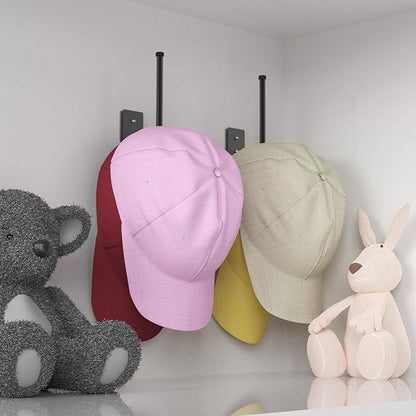Hat Racks for Baseball Caps, Stainless Steel Hat Organizer for Baseball Cap, 2 Pack Hat Holder Storage Organizer, Hat Hanger Strong Adhesive/Wall Drilled for Door, Bedroom, Closet Black 6 in
