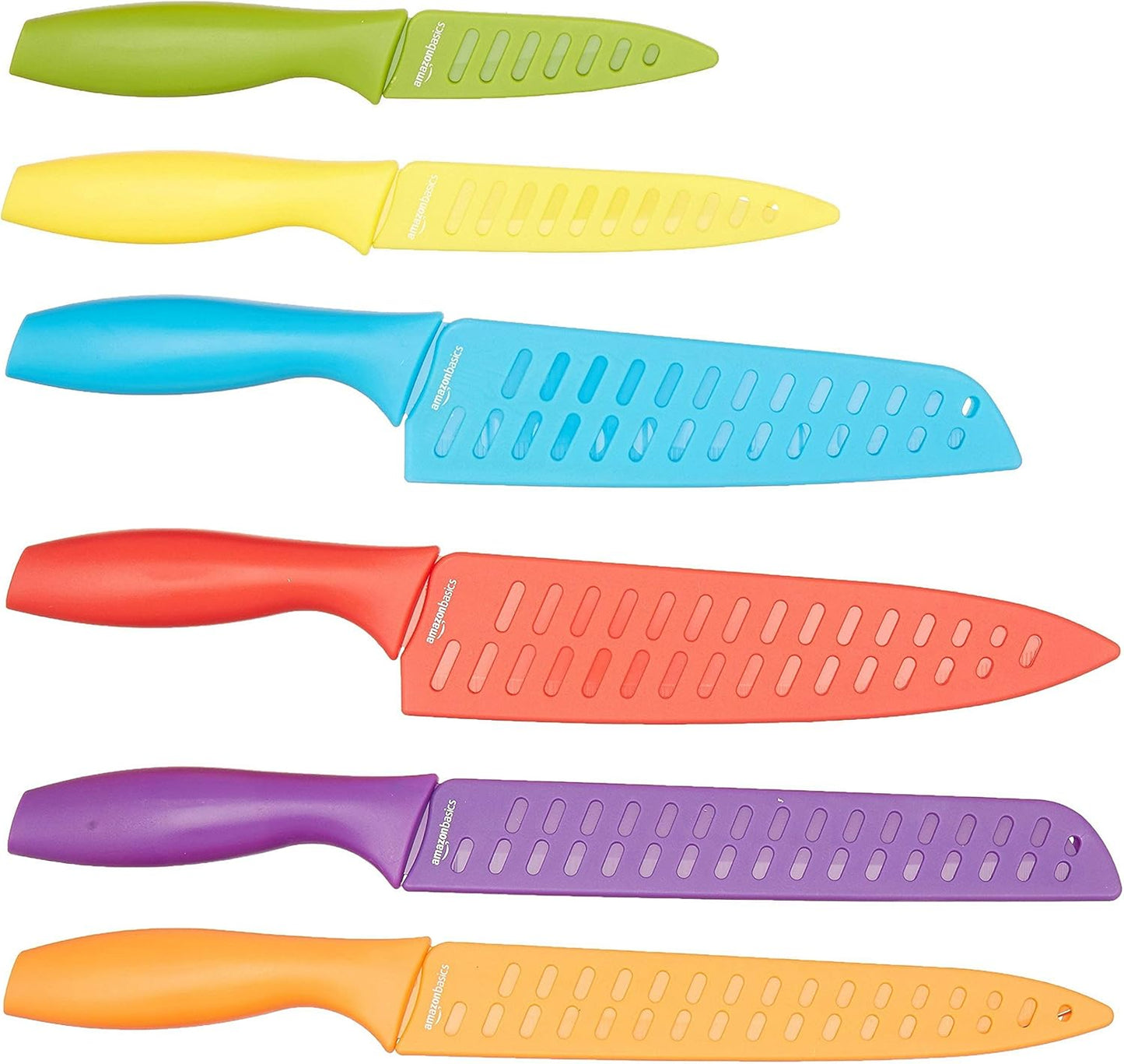 Bread knife Multicolor Color-Coded Dishwasher Safe Kitchen 12-Piece Knife Set, 6 Knives Stainless Steel with 6 Blade Guards,Plastic, 13.88 x 4.13 x 1.38 inch