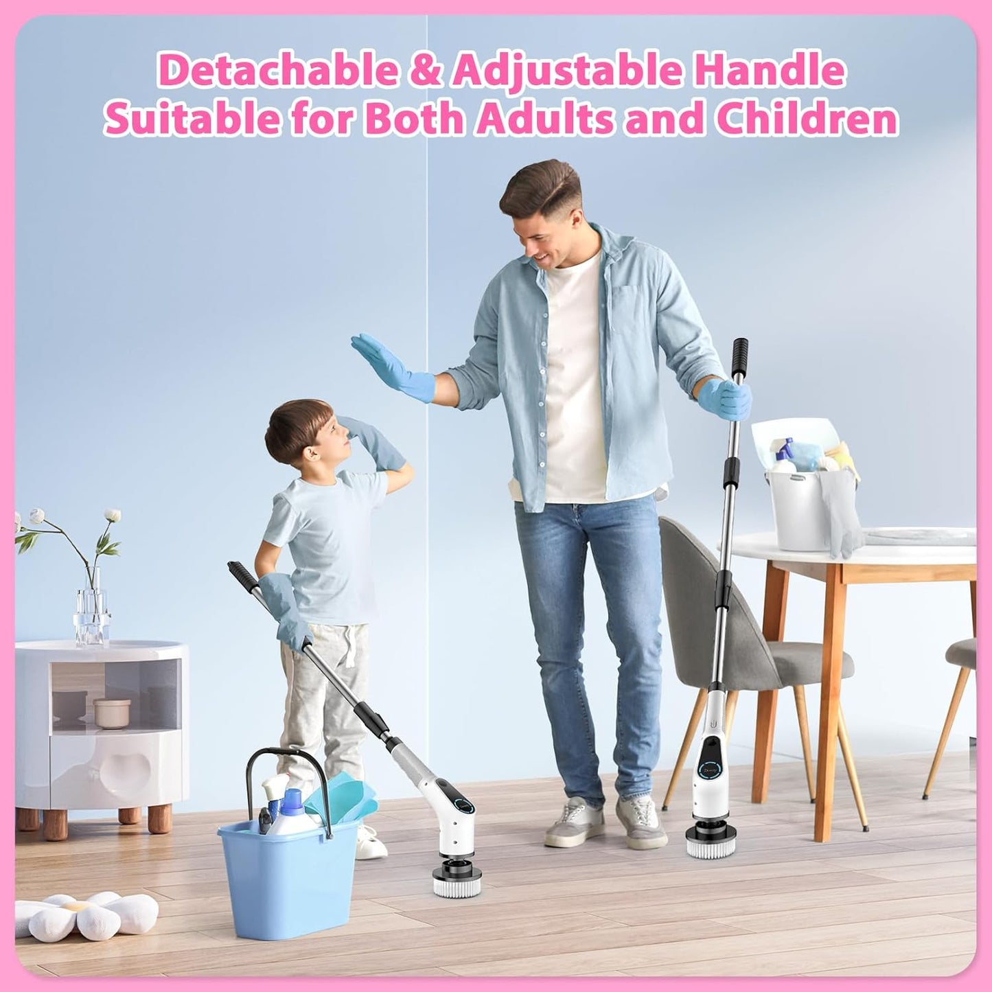 Premium Electric Spin Scrubber Cordless Power Cleaning System with 8 Interchangeable Brush Heads, Dual-Speed Motor, LCD Display and Adjustable Extension Handle IPX7 Waterproof for Deep Cleaning Bathroom, Tub, Tile, Grout, Floors and Walls