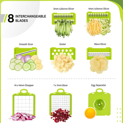 Vegetable Chopper 14-in-1 – Professional Food Chopper, Dicer, Cutter and Mandoline Slicer with Container Ultra-Sharp, Military-Grade, Rust-Proof Blades,  Non-Toxic, Chemical-Free Kitchen Gadget