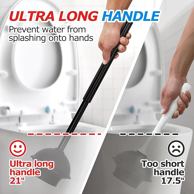 Toilet Plunger and Brush Set Black stainless steel Extended Handle Plunger 2 in 1 Toilet Bowl Brush Plunger Set,Bathroom Cleaning Tools ,Toilet Brush Plunger Combo Cleaning  Brush Bathroom Cleaning Supplies