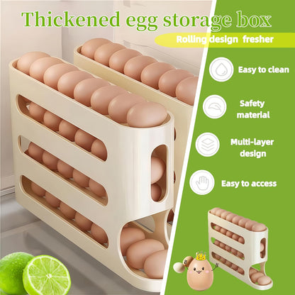 Automatic Egg Holder for Fridge- Space-Saving Automatic Rolling Eggs Dispenser, 4 Tiers Refrigerator  Egg Rack Holds up to 30 pcs Yellow Color (1 Count ‎12.99"D x 3.14"W x 7"H)