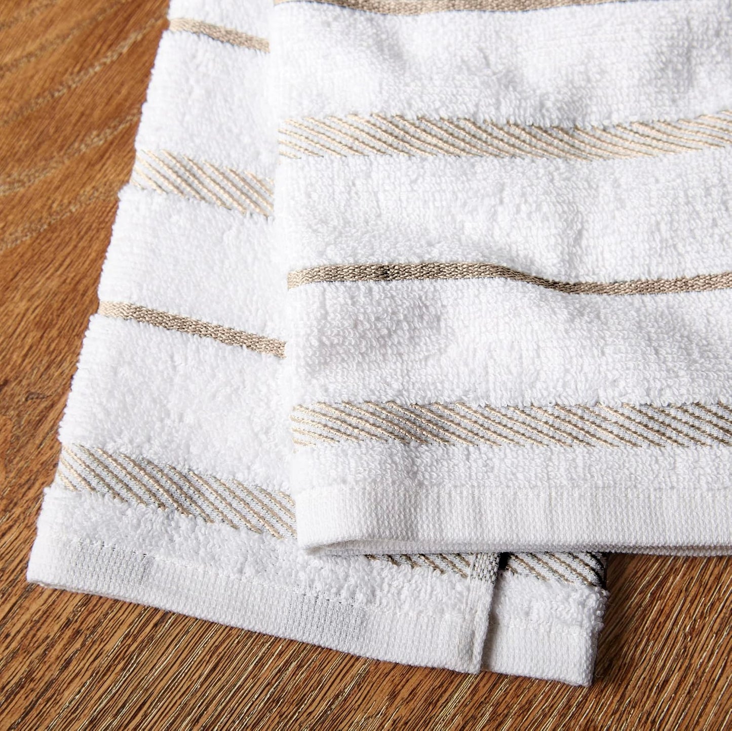 KitchenAid Albany Kitchen Towel Set of  4 Cleaning & Cooking, Durable Reusable Towels, Milkshake Tan/White, 16"x26"