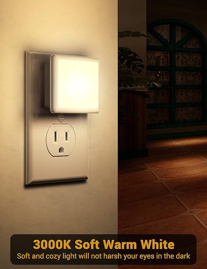 LED Night Light, 2 Pack Plus Into Wall with Dusk to Dawn Sensor, Dimmable Nightlights, Adjustable Brightness for Bathroom, Hallway, Bedroom Kids Room Stairway Soft White Plastic
