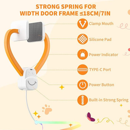 Interactive Automatic Cat Toy - Hanging Door Clip with 360° Rotating Ribbons, Feather & Rainbow Teaser for Indoor Cats, Kittens & Exercise Play