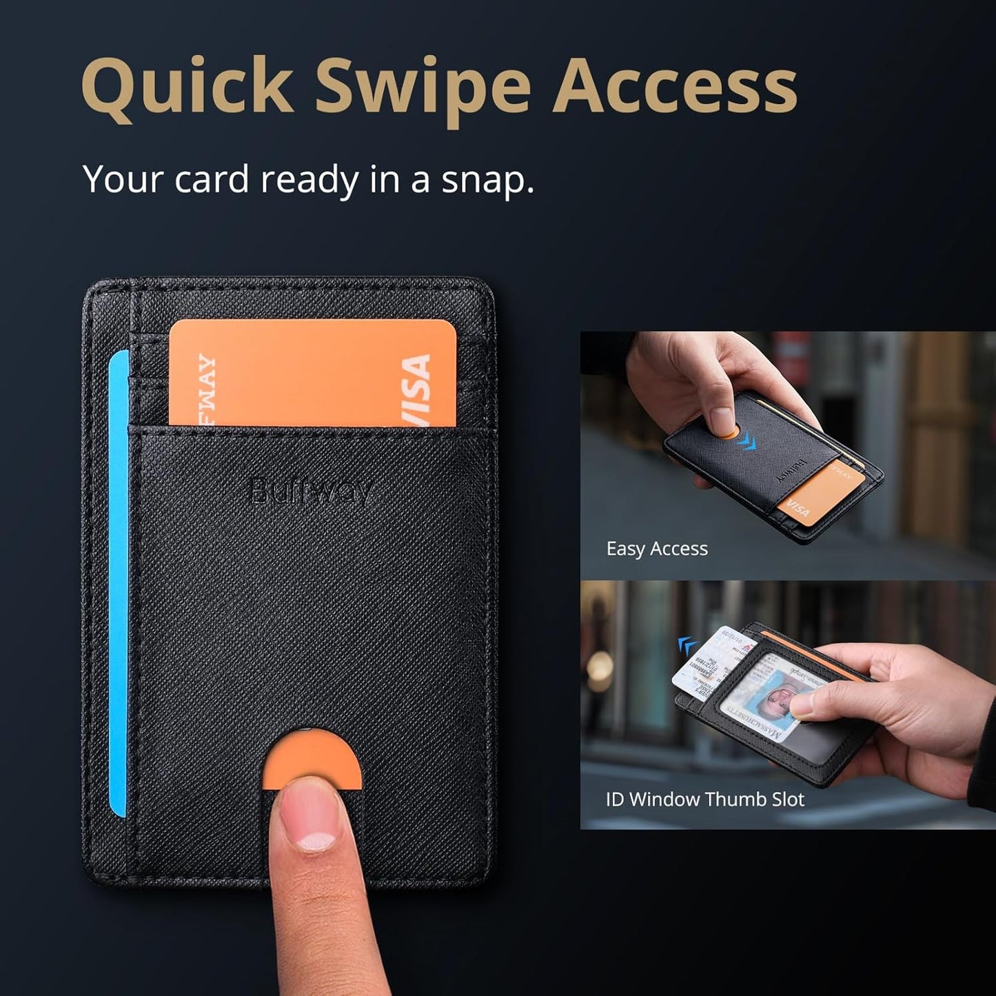 Slim RFID Blocking Leather Wallet Minimalist Front Pocket Wallet for Men and Women, Ultra Slim Design, Secure Card Holder Cross Black.