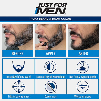 1-Day Beard & Brow Color for Men – Temporary Beard Dye, Gray Coverage, Patchy Beard Filler, Eyebrow Color, Natural-Looking Grooming Solution