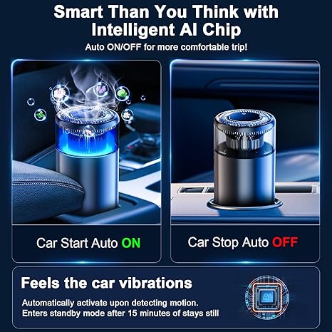 Smart Car Air Fresheners with  Ambient Light  Auto On/Off Car Air Freshener Diffuser, Adjustable Intensity, Premium Scents Refill, Lasts 1000 Times, Built-in Battery Cologne Color Black ‎7.32 x 4.45 x 3.39 inches