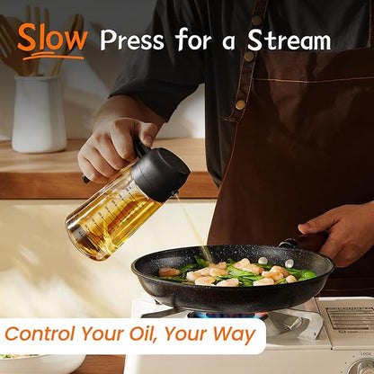 Glass Olive Oil Sprayer Bottle for Cooking – 2 in 1 Olive Oil Dispenser  and Kitchen Gadgets for Air Fryer Accessories, Salad,  Frying BBQ  Black 16oz/470ml