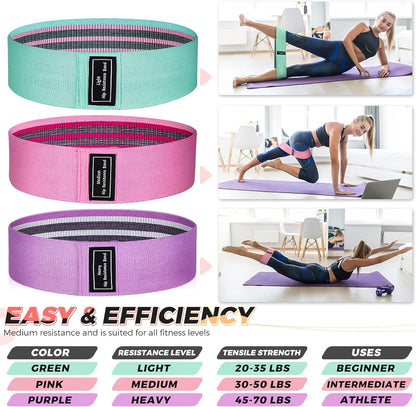 Resistance Loop Exercise Bands for Home Fitness, Yoga Starter Sets for Men, Woman and Beginners , Stretching, Strength Training, Physical Therapy,Pilates, 3 Set of Stretch Exercise Workout Bands for Booty Legs