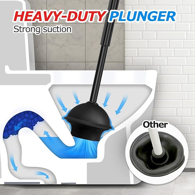 Toilet Plunger and Brush Set Black stainless steel Extended Handle Plunger 2 in 1 Toilet Bowl Brush Plunger Set,Bathroom Cleaning Tools ,Toilet Brush Plunger Combo Cleaning  Brush Bathroom Cleaning Supplies