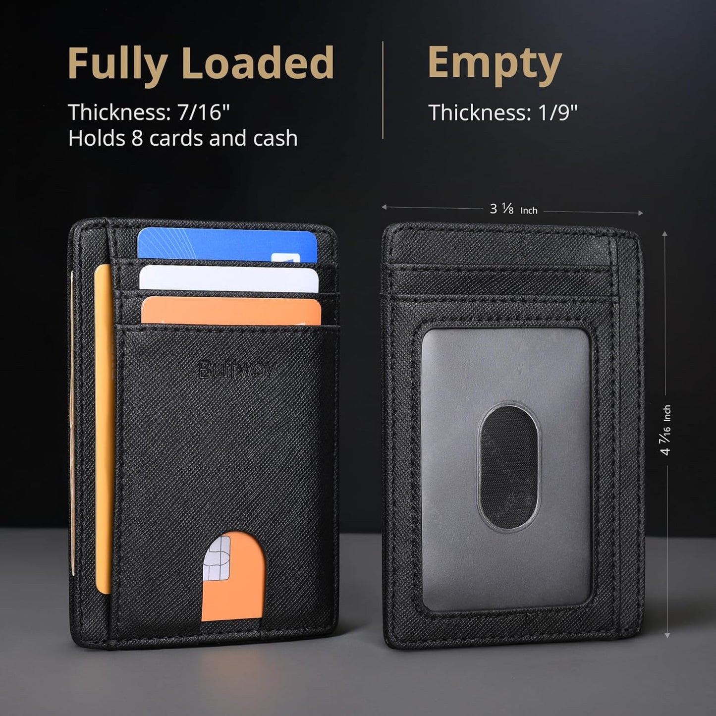 Slim RFID Blocking Leather Wallet Minimalist Front Pocket Wallet for Men and Women, Ultra Slim Design, Secure Card Holder Cross Black.