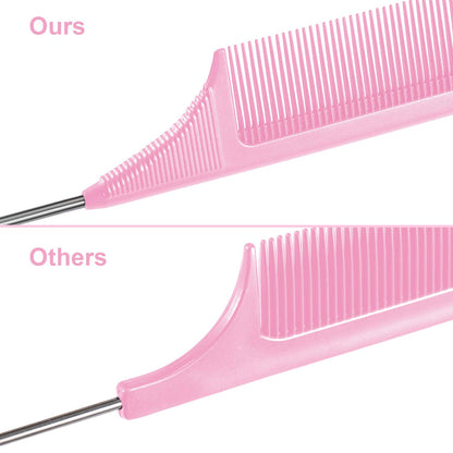 CARBON FIBER RAT TAIL COMBS HEAT RESISTANT, LIGHTWEIGHT FINE-TOOTH TEASING AND SECTIONING COMBS WITH METAL PICK FOR WOMEN AND GIRLS IDEAL FOR STYLING AND PARTING HAIR (3-PACK 9-INCH)