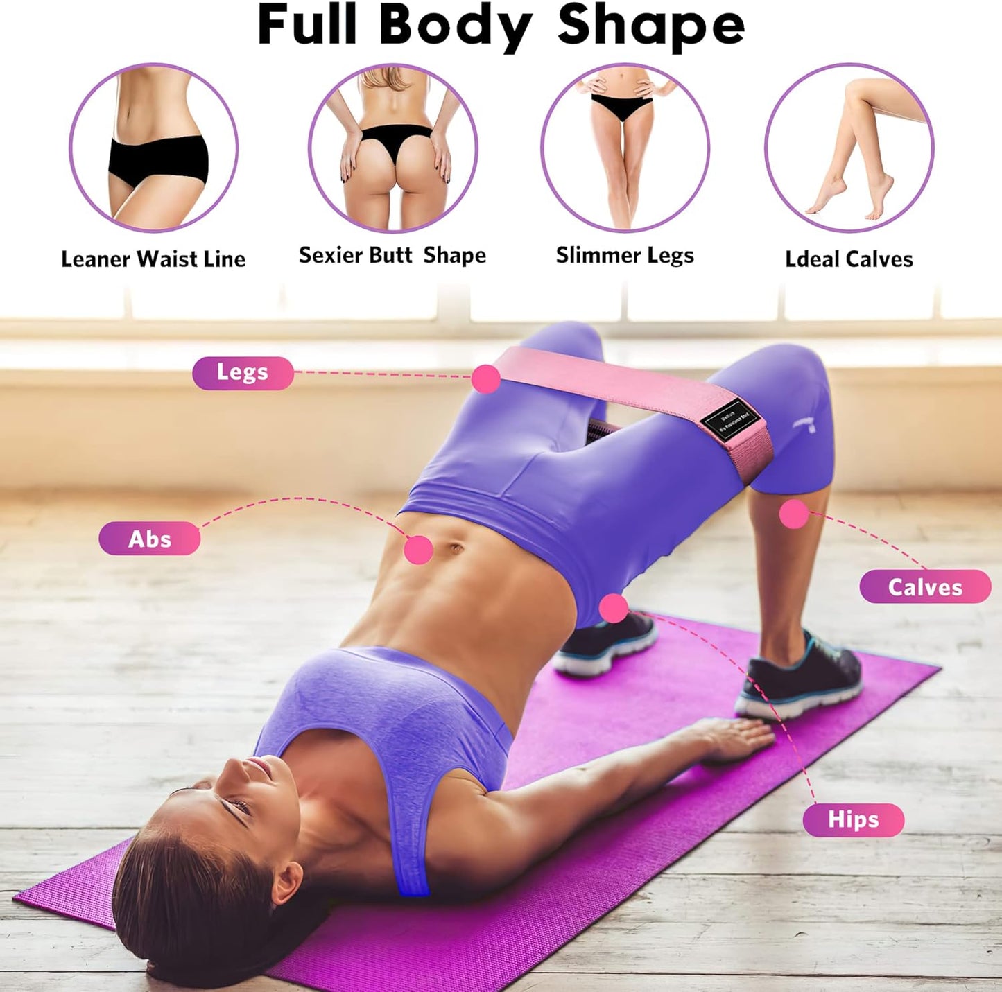Resistance Loop Exercise Bands for Home Fitness, Yoga Starter Sets for Men, Woman and Beginners , Stretching, Strength Training, Physical Therapy,Pilates, 3 Set of Stretch Exercise Workout Bands for Booty Legs