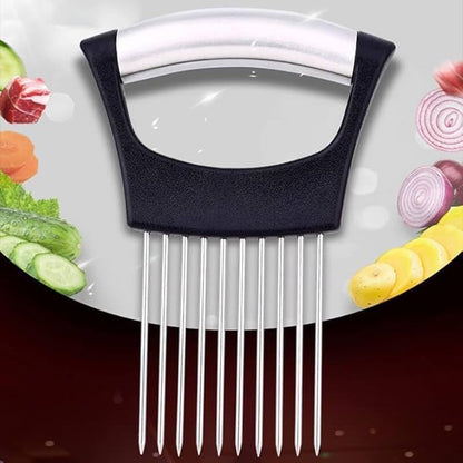 Stainless Steel Onion Slice Holder Tool, Lemon Slicer Vegetable Cutter, Chopper  MultipurposeSlicing Assistant Tool for Meat, Onion,Lemon, Potato, Tomato Home Kitchen Tools (1 PCS 3"L x 5.51"W x 3.7"H)