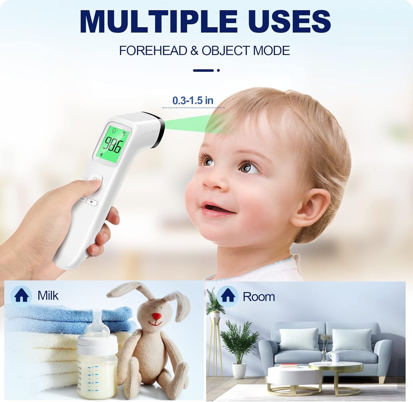 No-Touch Thermometer for Adults and Kids, Fast Accurate Digital Thermometer with Fever Alarm & Silent Mode, 2 in 1 Forehead & Object Measurement, Easy-to-use, Kids and Elderly,1-Second Results,