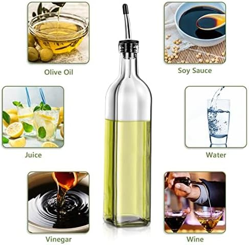 Olive Oil Dispenser Bottle, Set of 2, 500ml Glass  Olive Oil Dispenser and Vinegar Dispenser Stainless Steel Pourers, 4 Labels,1 Brush and 1 Funnel Oil Bottles for Kitchen ‎2"W x 12"H