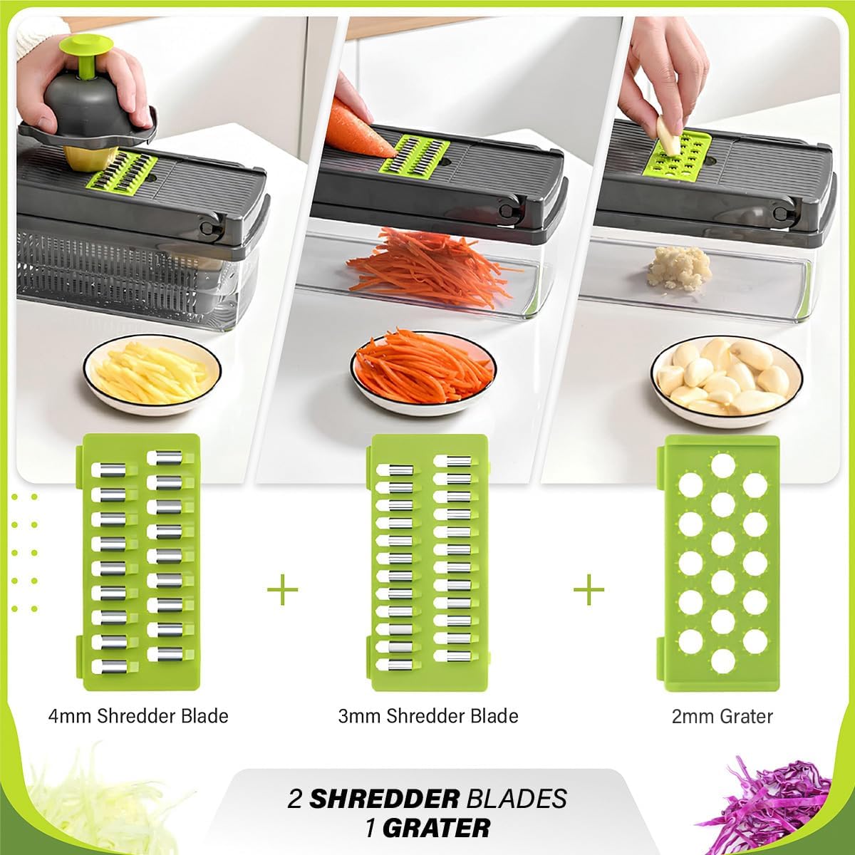 Vegetable Chopper 14-in-1 – Professional Food Chopper, Dicer, Cutter and Mandoline Slicer with Container Ultra-Sharp, Military-Grade, Rust-Proof Blades,  Non-Toxic, Chemical-Free Kitchen Gadget