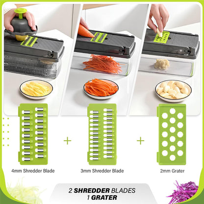 Vegetable Chopper 14-in-1 – Professional Food Chopper, Dicer, Cutter and Mandoline Slicer with Container Ultra-Sharp, Military-Grade, Rust-Proof Blades,  Non-Toxic, Chemical-Free Kitchen Gadget