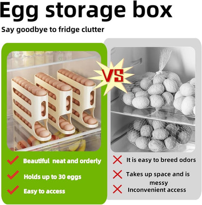Automatic Egg Holder for Fridge- Space-Saving Automatic Rolling Eggs Dispenser, 4 Tiers Refrigerator  Egg Rack Holds up to 30 pcs Yellow Color (1 Count ‎12.99"D x 3.14"W x 7"H)