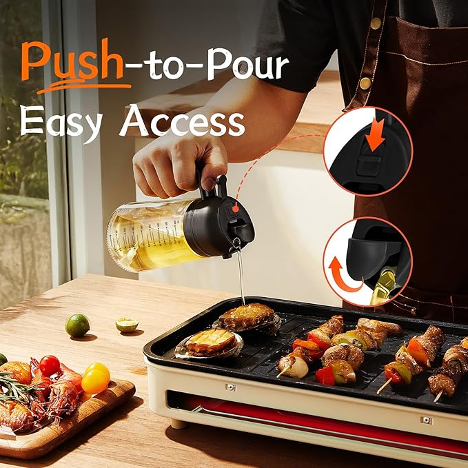 Glass Olive Oil Sprayer Bottle for Cooking – 2 in 1 Olive Oil Dispenser  and Kitchen Gadgets for Air Fryer Accessories, Salad,  Frying BBQ  Black 16oz/470ml