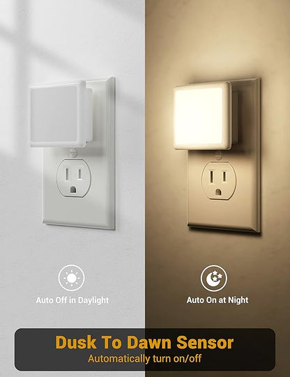 LED Night Light, 2 Pack Plus Into Wall with Dusk to Dawn Sensor, Dimmable Nightlights, Adjustable Brightness for Bathroom, Hallway, Bedroom Kids Room Stairway Soft White Plastic