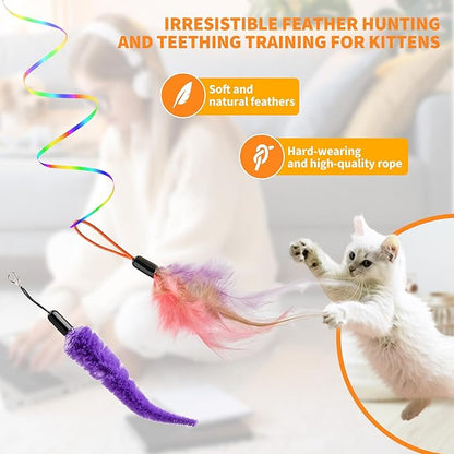 Interactive Automatic Cat Toy - Hanging Door Clip with 360° Rotating Ribbons, Feather & Rainbow Teaser for Indoor Cats, Kittens & Exercise Play