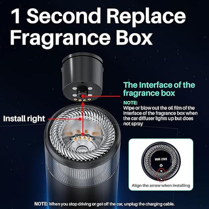 Smart Car Air Fresheners with  Ambient Light  Auto On/Off Car Air Freshener Diffuser, Adjustable Intensity, Premium Scents Refill, Lasts 1000 Times, Built-in Battery Cologne Color Black ‎7.32 x 4.45 x 3.39 inches
