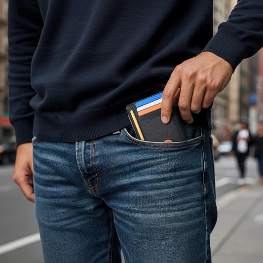 Slim RFID Blocking Leather Wallet Minimalist Front Pocket Wallet for Men and Women, Ultra Slim Design, Secure Card Holder Cross Black.