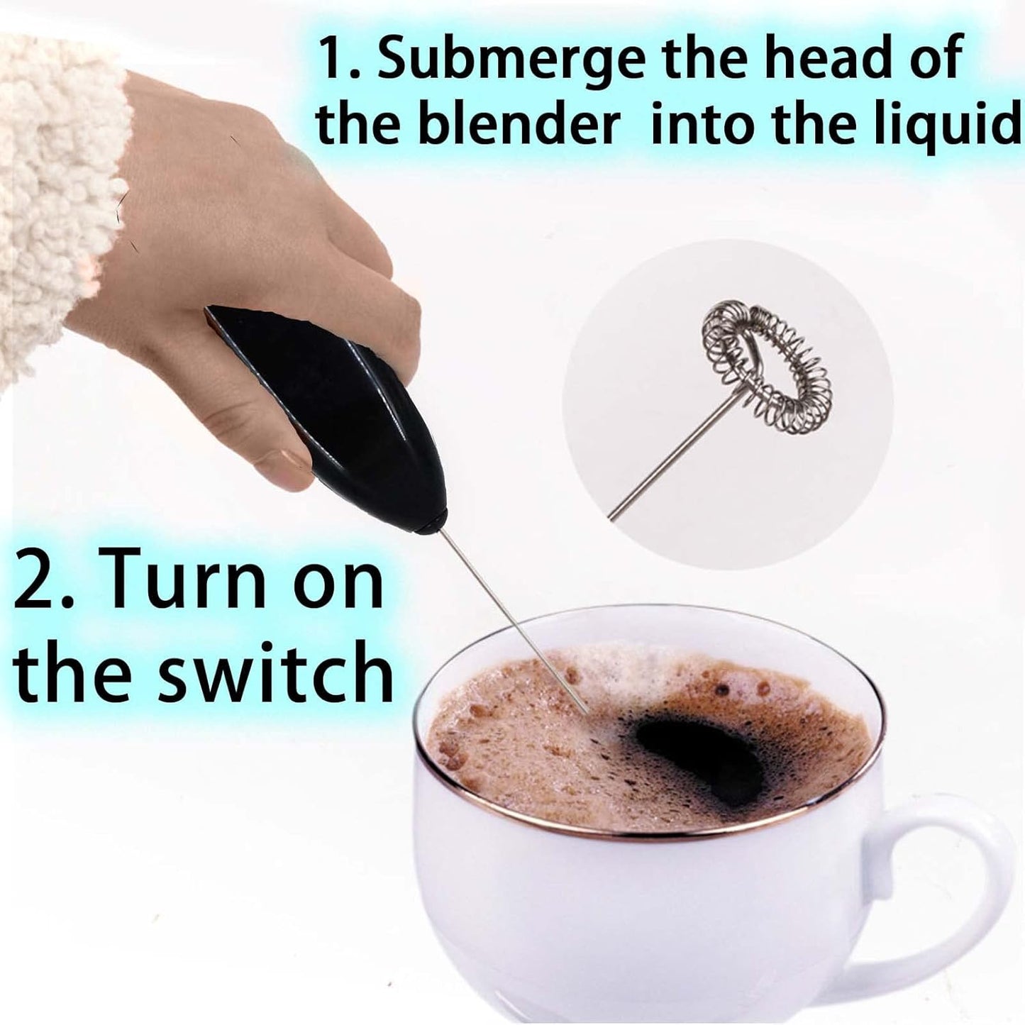 Multi-Purpose Hand Blender, Immersion Electric Milk Frother, 304 Stainless Steel Blender Stick, Handheld Electric Handle Egg Beater Coffee Juice Mixer Black Colors 8.5 x 1.57 x 1.06 inches