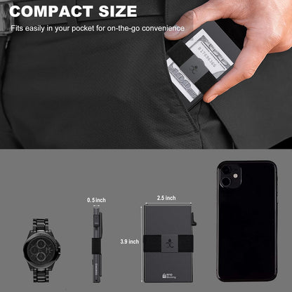 Black Compact and Secure Aluminum Wallet for Men RFID Blocking, Expandable Backplate, Holds 12Plus Cards and Cash Minimalist Pop-Up Design.