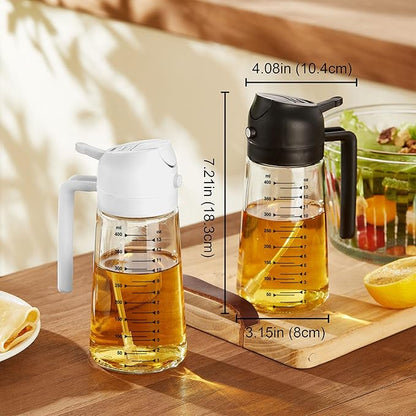 Glass Olive Oil Sprayer Bottle for Cooking – 2 in 1 Olive Oil Dispenser  and Kitchen Gadgets for Air Fryer Accessories, Salad,  Frying BBQ  Black 16oz/470ml