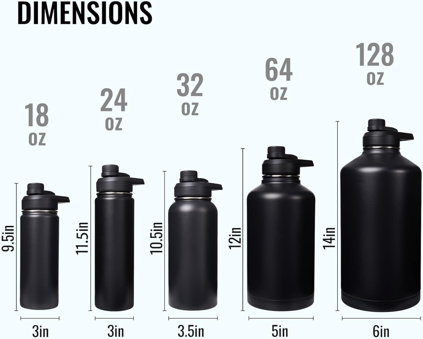 Insulated Stainless Steel Water Bottle with Handle Double Wall Vacuum Flask, Wide Mouth, BPA-Free, Keeps Drinks Hot or Cold Black (24 ounce)