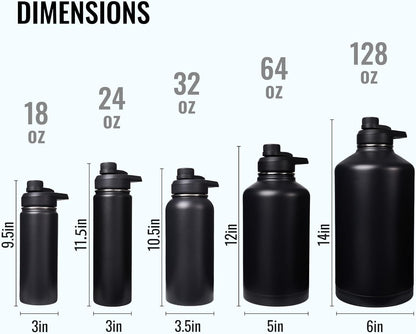 Insulated Stainless Steel Water Bottle with Handle Double Wall Vacuum Flask, Wide Mouth, BPA-Free, Keeps Drinks Hot or Cold Black (24 ounce)