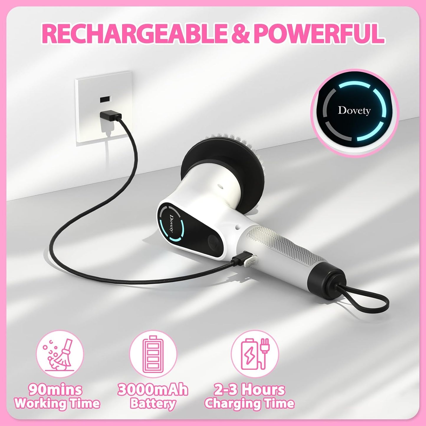 Premium Electric Spin Scrubber Cordless Power Cleaning System with 8 Interchangeable Brush Heads, Dual-Speed Motor, LCD Display and Adjustable Extension Handle IPX7 Waterproof for Deep Cleaning Bathroom, Tub, Tile, Grout, Floors and Walls