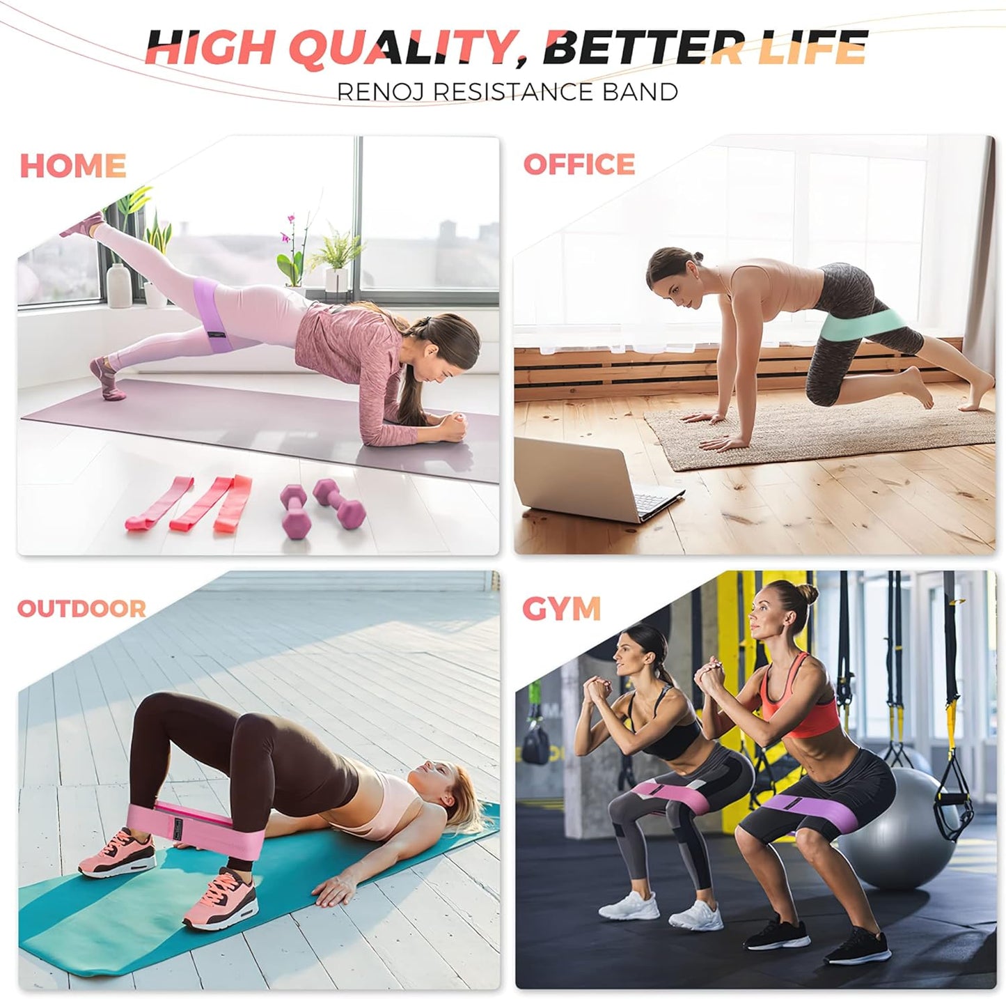 Resistance Loop Exercise Bands for Home Fitness, Yoga Starter Sets for Men, Woman and Beginners , Stretching, Strength Training, Physical Therapy,Pilates, 3 Set of Stretch Exercise Workout Bands for Booty Legs