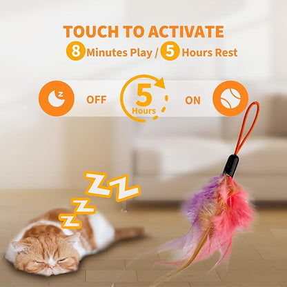 Interactive Automatic Cat Toy - Hanging Door Clip with 360° Rotating Ribbons, Feather & Rainbow Teaser for Indoor Cats, Kittens & Exercise Play