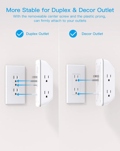 Outlet Extender with Night Light Multi Plug Wall Adapter with Surge Protection, 4 USB Ports (Including 1 USB-C), Power Strip Splitter for Home, Office, Dorm Room.