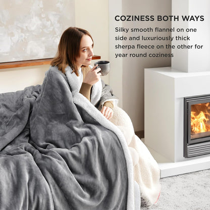 GENTLE SOFT SHERPA FLEECE THROW BLANKET ULTRA-SOFT AND WARM WINTER BLANKET FOR COUCH OR BED, COZY PLUSH THROW FOR WOMEN, GREY, 50X60 INCHES
