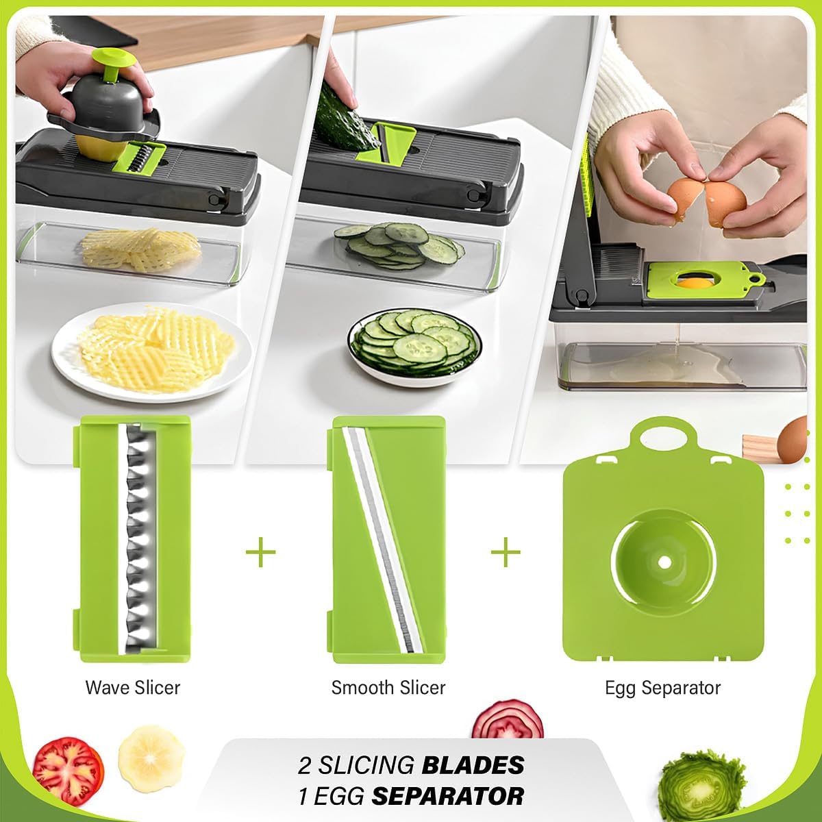 Vegetable Chopper 14-in-1 – Professional Food Chopper, Dicer, Cutter and Mandoline Slicer with Container Ultra-Sharp, Military-Grade, Rust-Proof Blades,  Non-Toxic, Chemical-Free Kitchen Gadget
