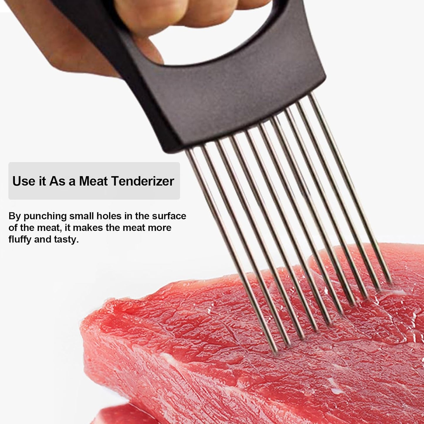 Onion Holder for Slicing-10 Stainless Steel Tomato Slicer Vegetable Cutter for Potato, Avocados, Eggs, Food Slicer Assistant Tool for Fruits Lemon and Meat Silver Color(3.7"L x 0.6"W x 5.6"H)