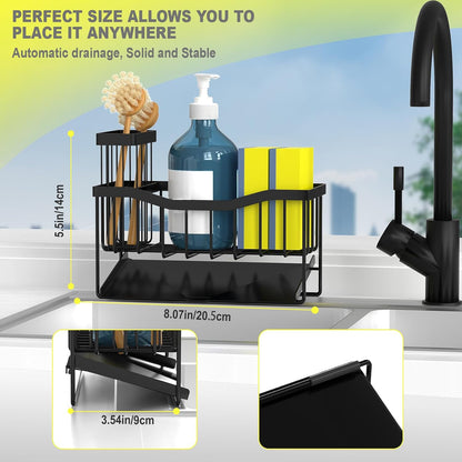 Kitchen Sink Caddy Sponge and Brush Holder with Rustproof Stainless Steel Self-Draining Tray, Sink Organizer for Sponge, Soap Dispenser and Cleaning Accessories.