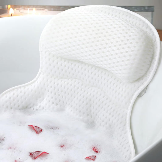 Luxury Bath Pillow for Tub - Soft 4D Mesh Bathtub Headrest with Neck & Back Support, 6 Non-Slip Suction Cups - Spa Relaxation Gift