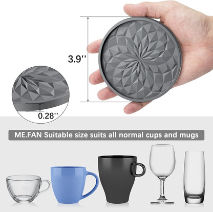 Silicone Drink Coasters [6-Pack] with Holder - Thick, Non-Slip Cup Mats for Hot & Cold Drinks, Deep Tray Design - Black