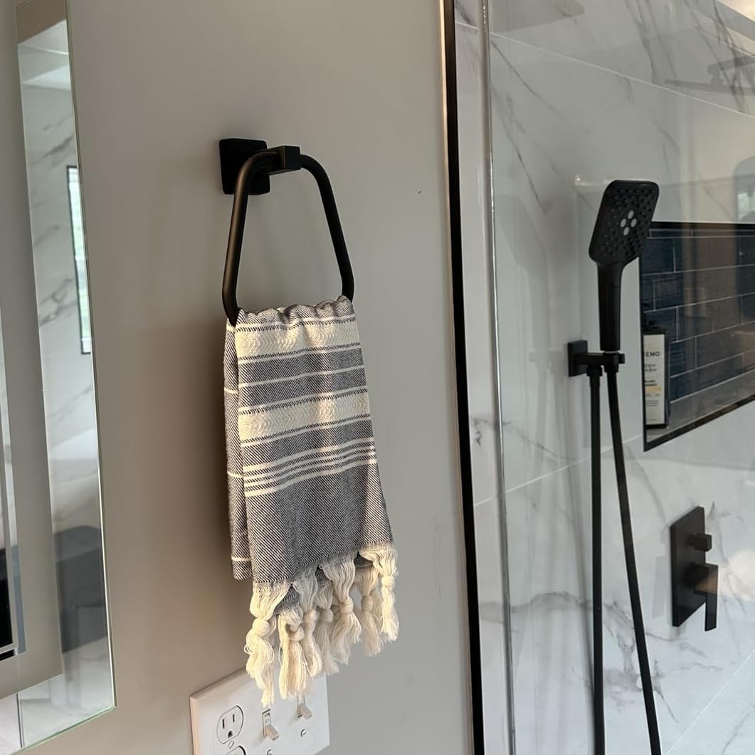 Matte Black Stainless Steel Towel Ring  Heavy Duty Hand Towel Holder for Bathroom & Kitchen