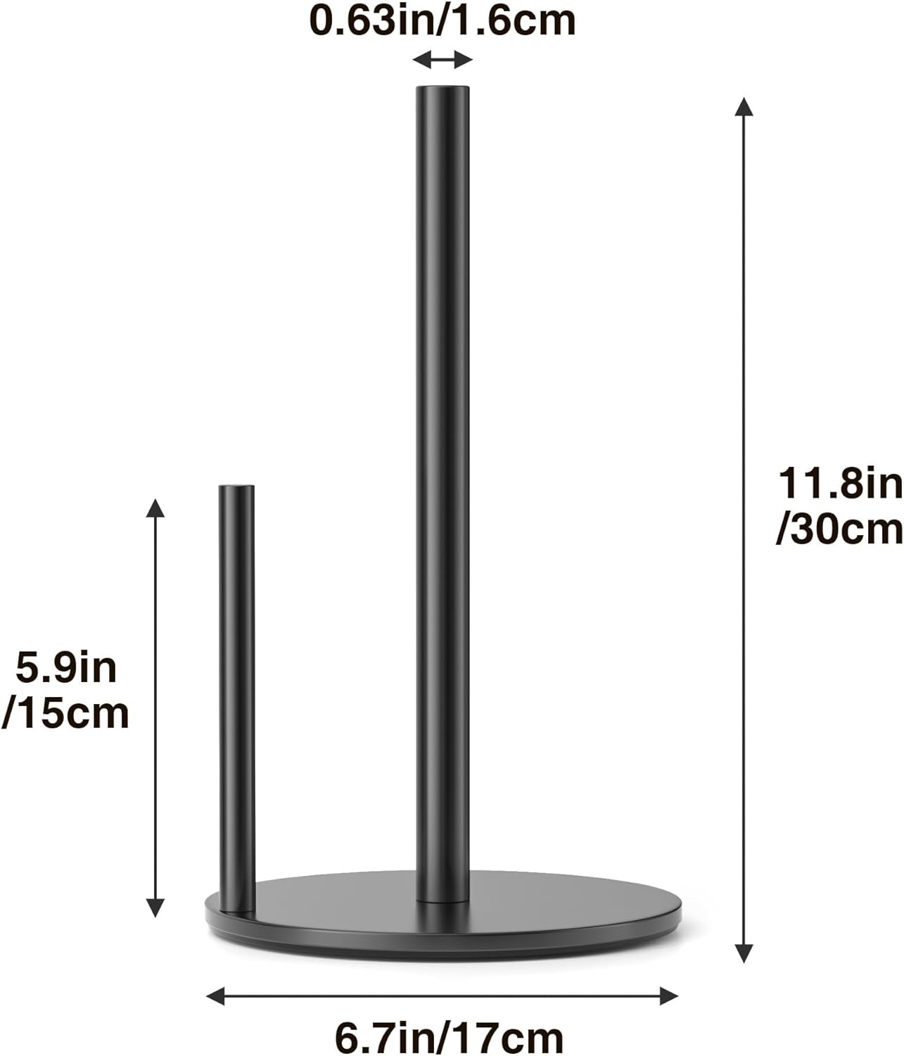 Black Paper Towel Holder - Countertop Roll Organizer with Weighted Base, and Premium Stainless Steel Kitchen Dispenser.